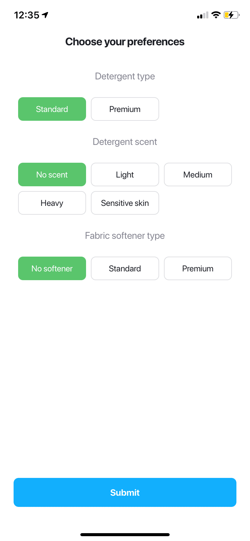 CleanCloud App - Select Your Preferences