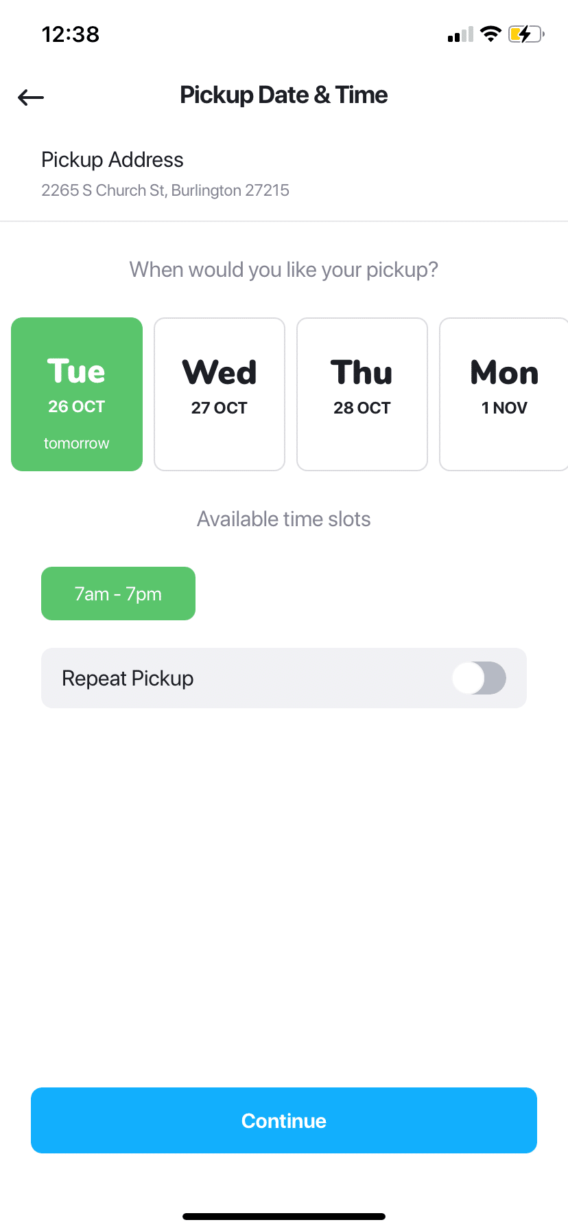 CleanCloud App - Schedule Pickup